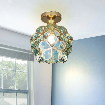 Künstlerische Deckenleuchte mit Glasblumen