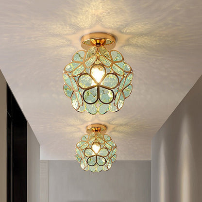 Künstlerische Deckenleuchte mit Glasblumen
