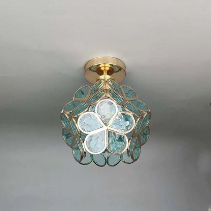 Künstlerische Deckenleuchte mit Glasblumen