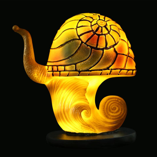Vintage Pilz-Tischlampe mit LED & Buntglas